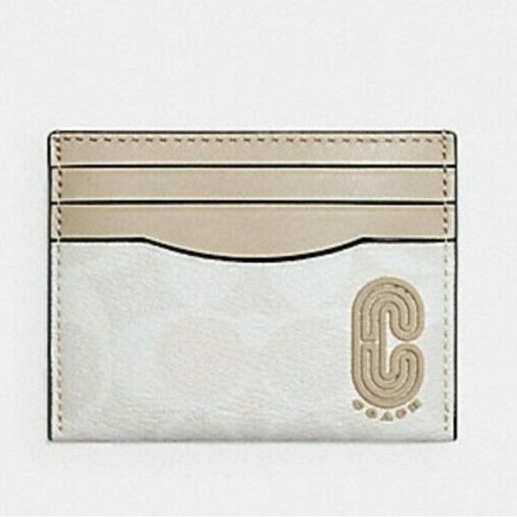 Coach Handbags - Coach Leather Card Case Wallet Signature Canvas Retro Coach Patch 1299 Chalk